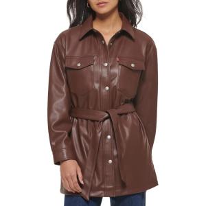 imageLevis Womens Faux Leather Belted Shirt Jacket Standard ampamp Plus SizesChocolate Brown