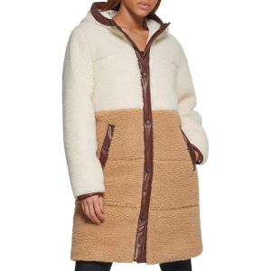 imageLevis womens Full Length Sherpa Quilted Parka JacketCreamBrown Colorblock