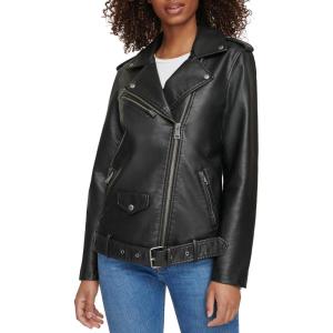 imageLevis womens Oversized Faux Leather Belted Motorcycle Jacket Standard ampamp Plus SizesBlack