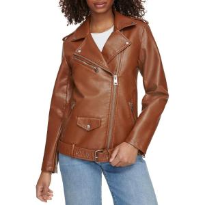 imageLevis womens Oversized Faux Leather Belted Motorcycle Jacket Standard ampamp Plus SizesEquestrian Brown