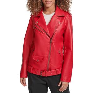 imageLevis womens Oversized Faux Leather Belted Motorcycle Jacket Standard ampamp Plus SizesRed