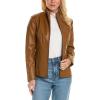 imageKenneth Cole Womens Exposed Zip Faux Leather CoatBrown