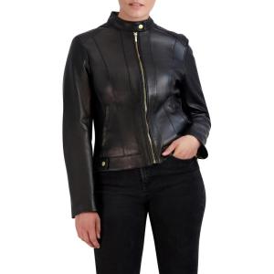 imageCole Haan Womens Racer with Quilted Panels Leather JacketBlack