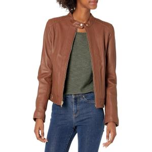 imageCole Haan Womens Racer with Quilted Panels Leather JacketHickory