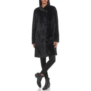 imageDKNY Womens WoolBlend Buttonup Asymmetrical OvercoatBlack