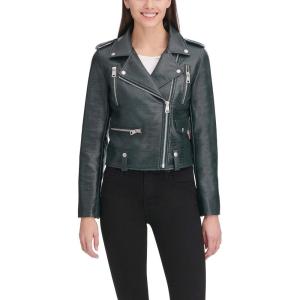 imageLevis Womens Cropped Faux Leather Motorcycle JacketPetrol Green Croc
