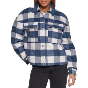 imageLevis womens Wool Blend Shorty Shirt JacketBlueWhite Check Plaid