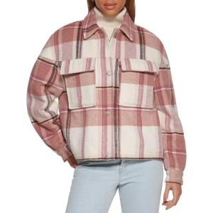 imageLevis womens Wool Blend Shorty Shirt JacketCameo Pink Plaid