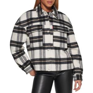 imageLevis womens Wool Blend Shorty Shirt JacketCreamTanBlack Plaid