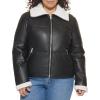 imageLevis Womens Breanna Faux Leather Puffer Jacket with Sherpa Lined CollarBlack Faux Leather