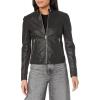 imageAndrew Marc Womens Slim Fitting Glenbrook Feather Leather JacketBlack