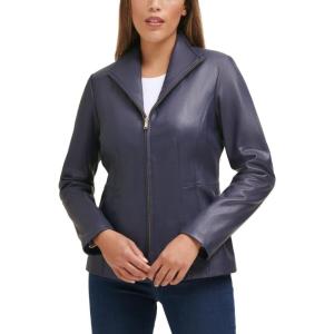 imageCole Haan Womens Leather Wingtip Collared JacketMidnight