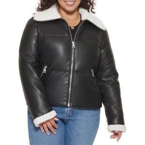 imageLevis Womens Breanna Faux Leather Puffer Jacket with Sherpa Lined CollarBlack Faux Leather