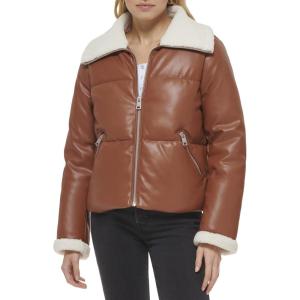 imageLevis Womens Breanna Faux Leather Puffer Jacket with Sherpa Lined CollarCamel