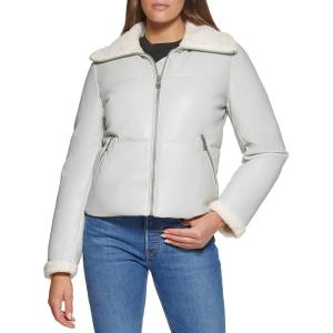 imageLevis Womens Breanna Faux Leather Puffer Jacket with Sherpa Lined CollarIce Faux Leather