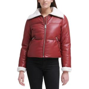 imageLevis Womens Breanna Faux Leather Puffer Jacket with Sherpa Lined CollarRhubarb Red Faux Leather