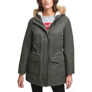 imageLevis Womens Sherpa Lined MidLength Performance Park Jacket with Faux Fur CollarArmy GreenSherpa Lining