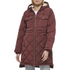 imageLevis Womens Soft Sherpa Lined Diamond Quilted Long Parka JacketMerlot