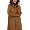 imageKenneth Cole Womens Hooded Double Face Wool with Hidden Snap Closure and Rib Knit Sleeve CoatVicuna