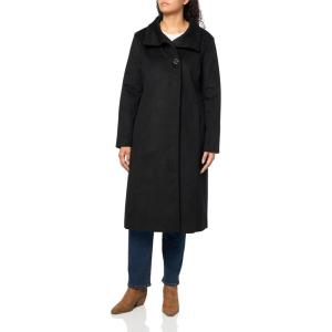 imageKenneth Cole Womens Classic Wool Walker W Three Button Stand Collar and Back Belt DetailBlack