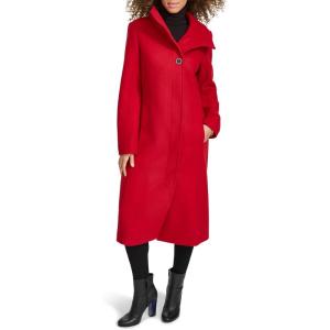 imageKenneth Cole Womens Classic Wool Walker W Three Button Stand Collar and Back Belt DetailRed