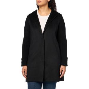 imageKenneth Cole Womens Hooded Double Face Wool with Hidden Snap Closure and Rib Knit Sleeve CoatBlack