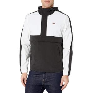 imageLevis Mens Lightweight Taslan Hooded Popover Windbreaker JacketBlackWhite Colorblock