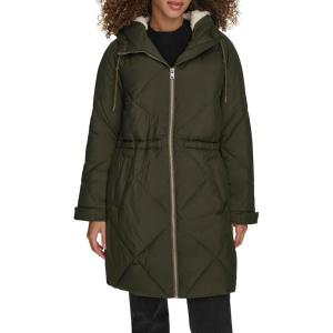 imageLevis Womens Soft Sherpa Lined Diamond Quilted Long Parka Jacket Standard ampamp Plus SizesNew Army Green