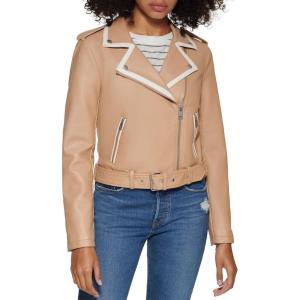 imageLevis Womens Faux Leather Belted Motorcycle Jacket Standard ampamp Plus SizesBiscottiCream