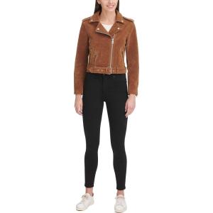 imageLevis Womens Faux Leather Belted Motorcycle Jacket Standard ampamp Plus SizesCognac Faux Suede