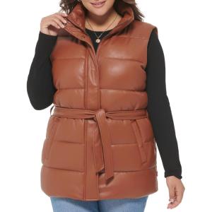 imageLevis Womens Vegan Leather Puffer VestCamel With Belt
