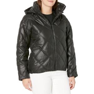 imageKenneth Cole Womens Mixed Quilted Down Alternative Puffer CoatBlack