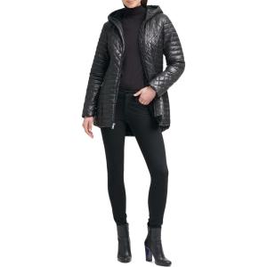 imageKenneth Cole Womens Mixed Quilted Down Alternative Puffer CoatCinched Black