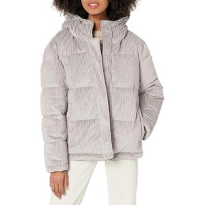 imageKenneth Cole Womens Mixed Quilted Down Alternative Puffer CoatCorduroy Silver