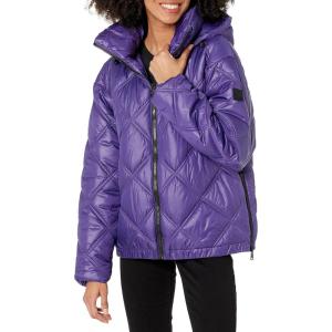 imageKenneth Cole Womens Mixed Quilted Down Alternative Puffer CoatDiamond Quilted Red