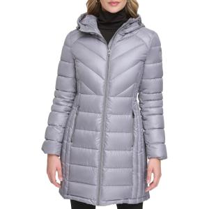 imageKenneth Cole Womens Mixed Quilted Down Alternative Puffer CoatFull Zip Nickel
