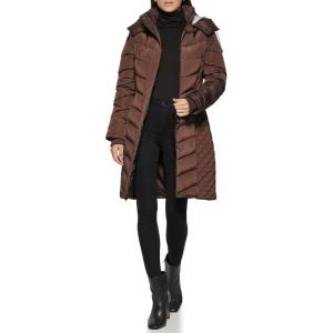 imageKenneth Cole Womens Mixed Quilted Down Alternative Puffer CoatQuilted Puffer Dark Roast