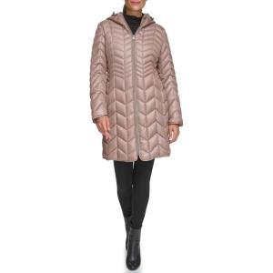 imageKenneth Cole Womens Mixed Quilted Down Alternative Puffer CoatQuilted Tan