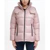imageKenneth Cole Womens Heavy Weight Mix Media Full Sherpa Lined Puffer JacketHorizontal Zip Pink