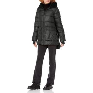 imageKenneth Cole Womens Heavy Weight Mix Media Full Sherpa Lined Puffer JacketHeavyweight Black