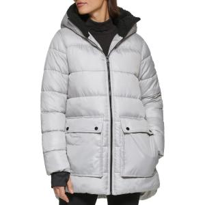 imageKenneth Cole Womens Heavy Weight Mix Media Full Sherpa Lined Puffer JacketHeavyweight Pearl