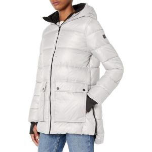 imageKenneth Cole Womens Heavy Weight Mix Media Full Sherpa Lined Puffer JacketHeavyweight Silver