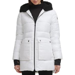 imageKenneth Cole Womens Heavy Weight Mix Media Full Sherpa Lined Puffer JacketHeavyweight White