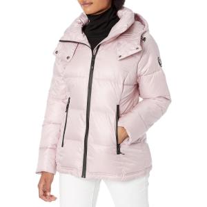 imageKenneth Cole Womens Heavy Weight Mix Media Full Sherpa Lined Puffer JacketHorizontal Zip Pink