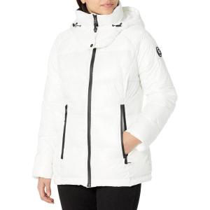 imageKenneth Cole Womens Heavy Weight Mix Media Full Sherpa Lined Puffer JacketHorizontal Zip White