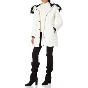 imageKenneth Cole Womens Heavy Weight Mix Media Full Sherpa Lined Puffer JacketWaist Detail White