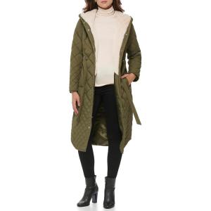 imageKenneth Cole Womens Long Belted Quilted CoatBelted Quilted Olive