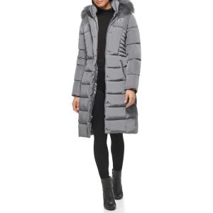 imageKenneth Cole Womens Long Belted Quilted CoatHorizontal Zip Gunmetal