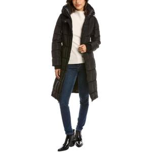 imageKenneth Cole Womens Longline Hooded Puffer Jacket Box Quilted Black Medium