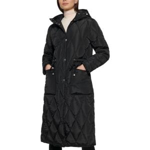imageKenneth Cole Womens Quilted Long Puffer Stadium JacketDiamond Quilted Black
